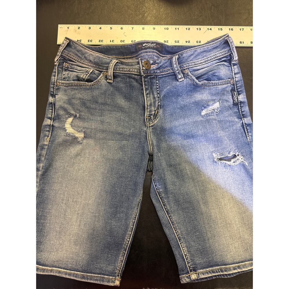 Silver Jeans Co Womens Suki Bermuda MidRise Jean Shorts W28/L9 Distressed